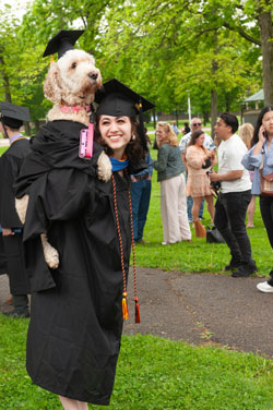 Madison and her dog Sunny celebrate