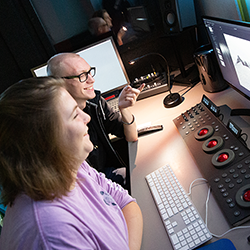 Experimental film students work in the lab