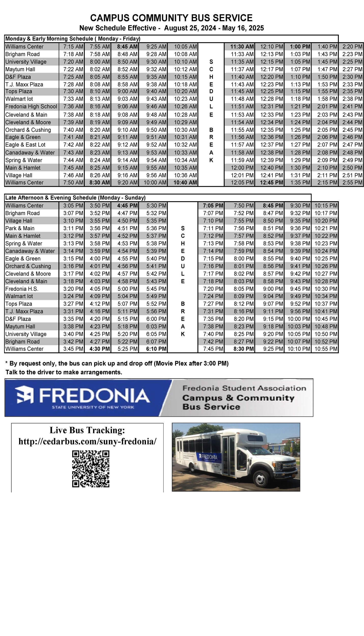 Campus Bus schedule and hours