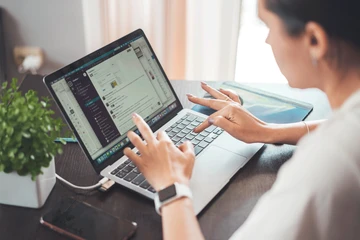 person working form home on a computer