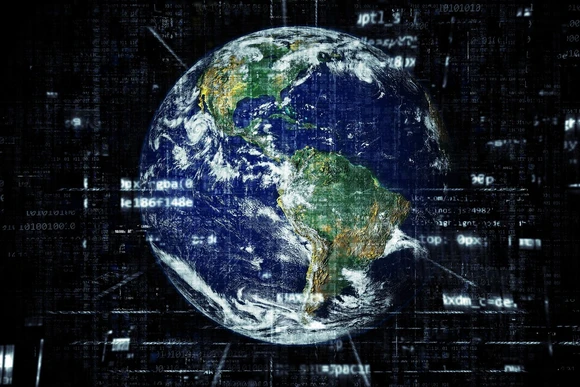 Earth with data around it. Fredonia physics majors can excel in many fields including law, medicine, and software development.  