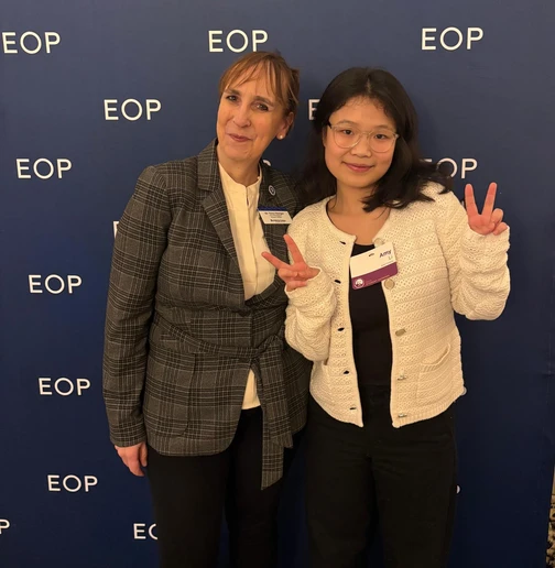 Amy Li (right) with Interim Vice President for Student Affairs Tracy Stenger at the awards ceremony in Albany.