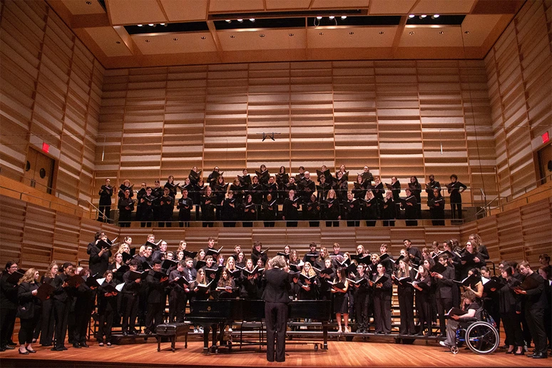 choirs singing in Rosch Recital Hall