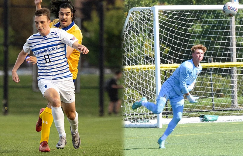 Brian Taylor from Fredonia and Nolan Sullivan in action on the soccer field