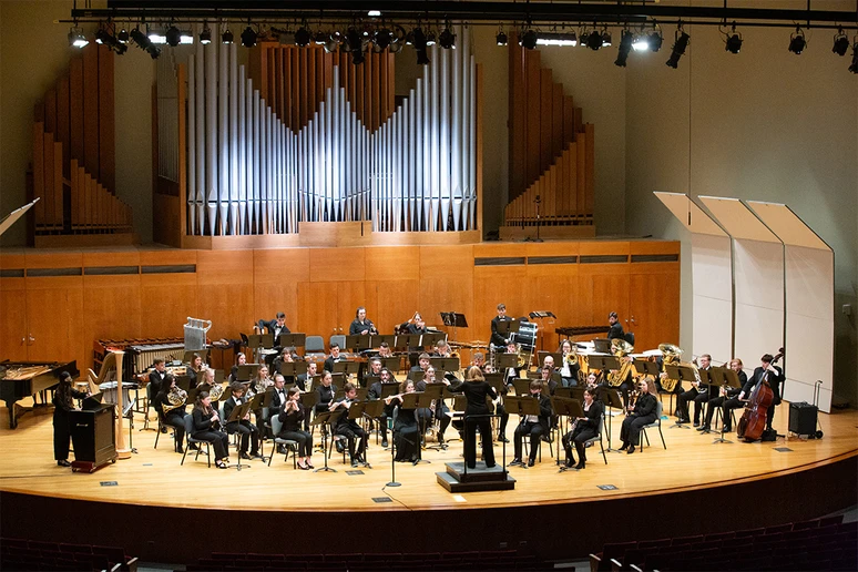 wind ensemble performing in King Concert Hall