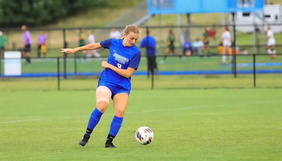 Bronwyn Madden in action on the soccer pitch