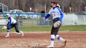 Emily Chelius playing softball