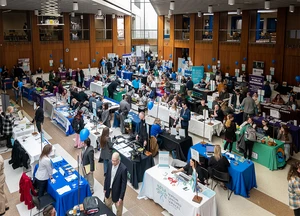 Students check with businesses, non-profits and other organizations that provide internships at the annual Job & Internship Expo held every spring in the Williams Center Multipurpose Room.