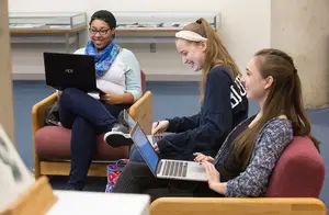 students in library