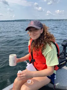 Sydney Hawkins, collecting new samples in Chautauqua Lake.