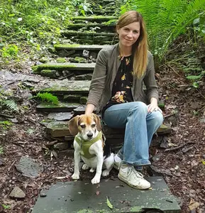 Dr. Emily VanDette, at Quarry Farm steps.