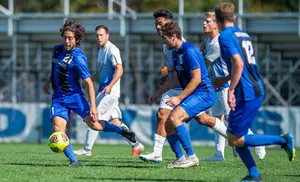 Parker Ange brings the ball upfield.