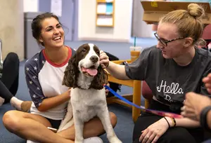 students with dog