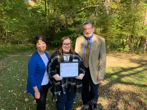 Alicia Wroblewski with Betty Gossett, interim vice president for University Advancement, and Interim President Dennis 