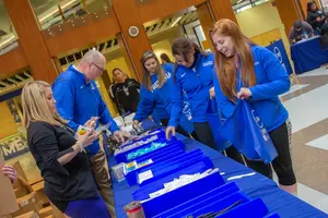 Students assembling comfort bags in the Williams Center.