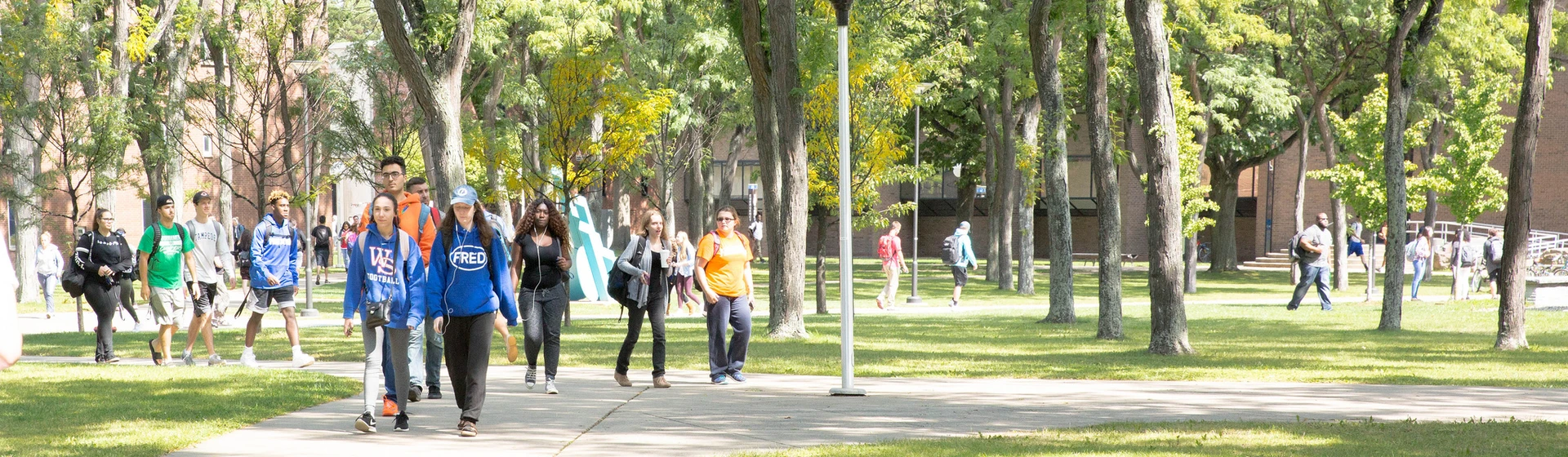 campus view with students walking