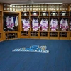 locker room with jerseys hanging 