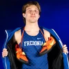 track and field athlete Quillan Shimp with shoes around his neck